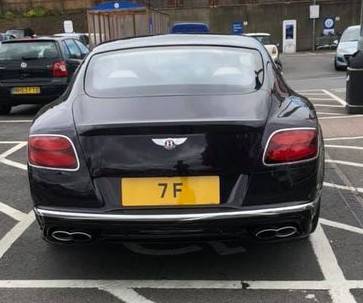 UK Number Plate 7 F on a 2016 Purple Bentley Continental Gt