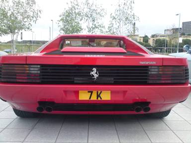 UK Number Plate 7 K on a 1989 RED Ferrari Testarossa
