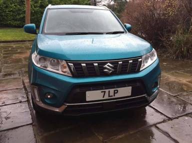 UK Number Plate 7 LP on a 2020 Turquoise Suzuki Vitara