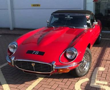 UK Number Plate 7 S on a 1974 RED Jaguar E-Type