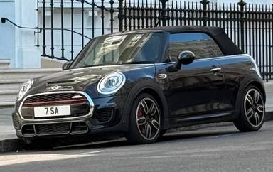 UK Number Plate 7 SA on a 2018 Black Mini John Cooper Works