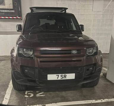 UK Number Plate 7 SR on a 2025 RED Land Rover Defender Sedona Ed D Mhev Auto