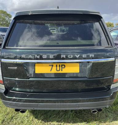 UK Number Plate 7 UP on a 2017 Green Land Rover Range Rover