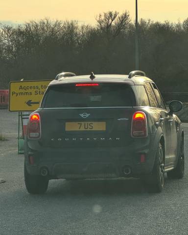 UK Number Plate 7 US on a 2019 Black Mini John Cooper Works