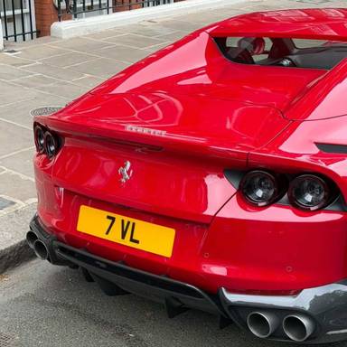 UK Number Plate 7 VL on a 2021 RED Ferrari 812 Superfast Gts S-A