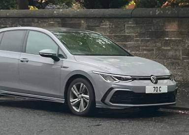 UK Number Plate 70 C on a Grey Volkswagen Golf
