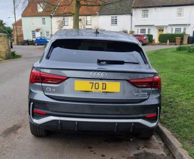 UK Number Plate 70 D on a 2023 Grey Audi Q3 S Line 45 Tfsi Quattro S-A