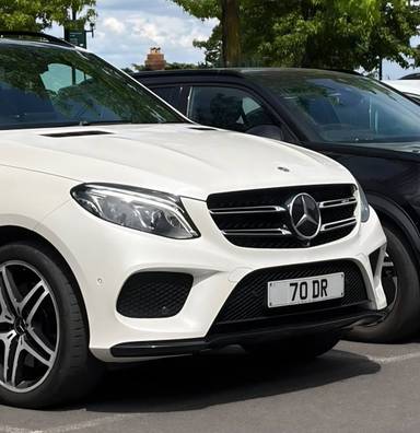 UK Number Plate 70 DR on a 2018 White Mercedes-Benz GLE
