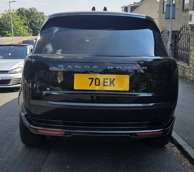 UK Number Plate 70 EK on a 2024 Black Land Rover Range Rover Autobio D Mhev A