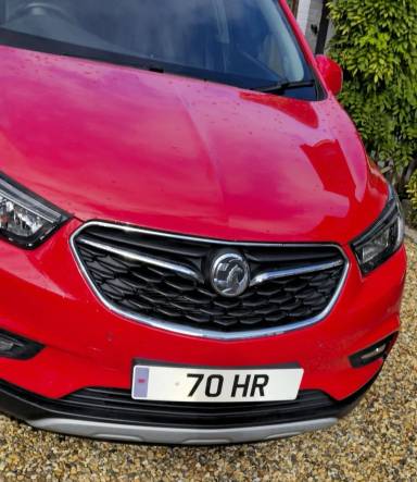 UK Number Plate 70 HR on a 2017 RED Vauxhall Mokka