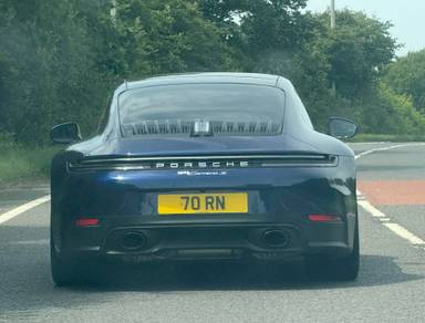 UK Number Plate 70 RN on a 2025 Blue Porsche 911