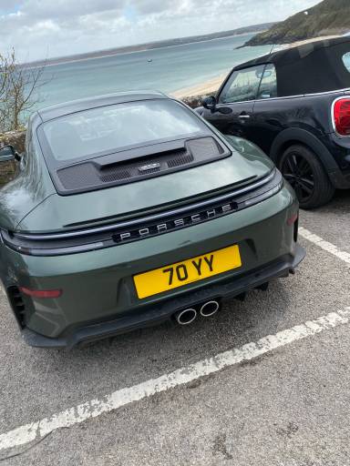 UK Number Plate 70 YY on a 2025 Green Porsche 911 Gt3 Touring