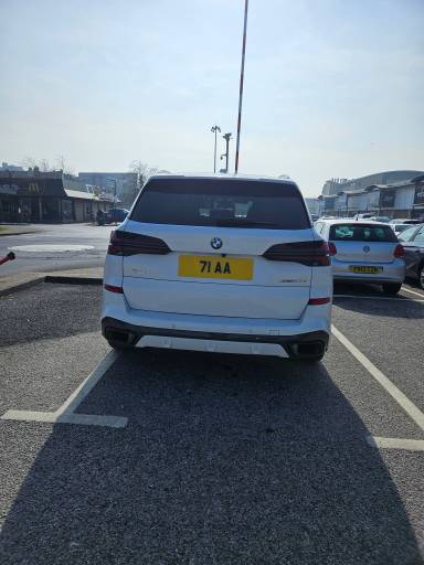 UK Number Plate 71 AA on a 2023 White BMW X5 Xdrive30d M Sport Mhev Auto