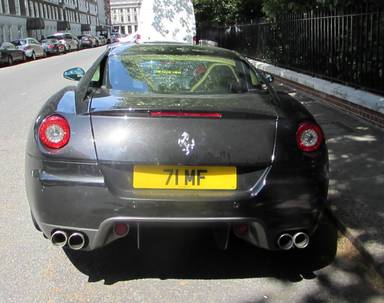 UK Number Plate 71 MF on a 2008 Black Ferrari 599