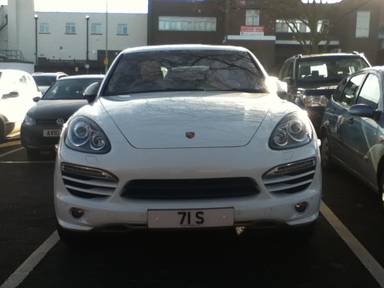 UK Number Plate 71 S on a 2012 White Porsche Cayenne