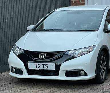 UK Number Plate 72 TS on a 2014 White Honda Civic