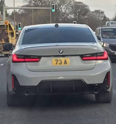 UK Number Plate 73 A on a 2023 Grey BMW 320i M Sport Auto