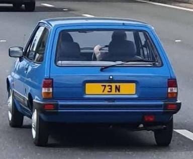 UK Number Plate 73 N on a 1988 Blue Ford Fiesta