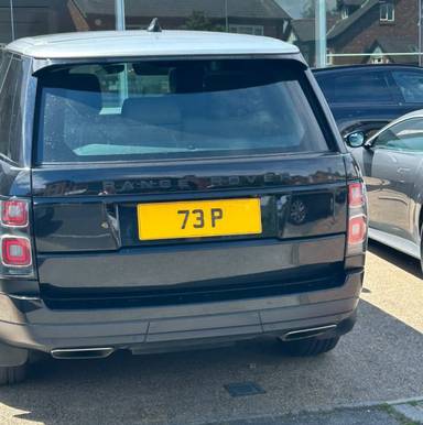 UK Number Plate 73 P on a 2018 Black Land Rover Range Rover