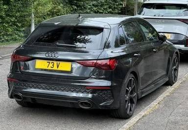 UK Number Plate 73 V on a 2022 Black Audi Rs 3 Vorsprung Tfsi Quattro Sa