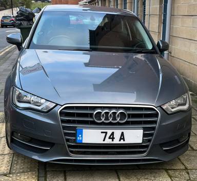 UK Number Plate 74 A on a 2016 Grey Audi A3