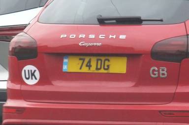 UK Number Plate 74 DG on a 2016 RED Porsche Cayenne