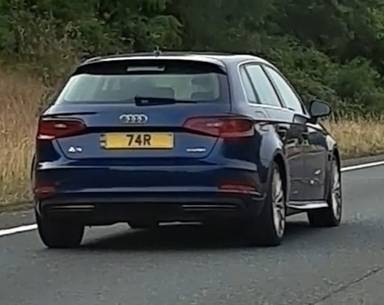 UK Number Plate 74 R on a 2014 Blue Audi A3
