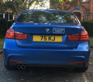UK Number Plate 75 KJ on a 2014 Blue BMW 3 Series