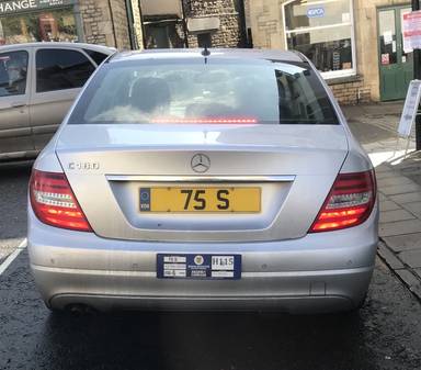 UK Number Plate 75 S on a 2011 Silver Mercedes-Benz C