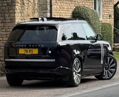 UK Number Plate 76 RS on a 2024 Black Land Rover Range Rover Sv D Mhev Auto