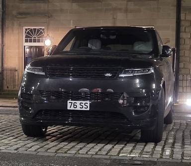 UK Number Plate 76 SS on a 2025 Black Land Rover R-Rover Sport Autobio D Mhev A