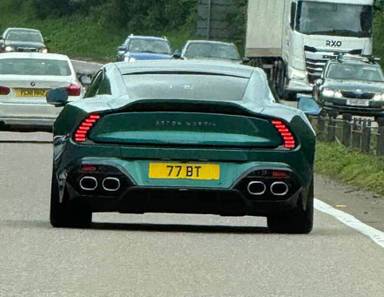 UK Number Plate 77 BT on a 2025 Green Aston Martin Vanquish V12 Auto