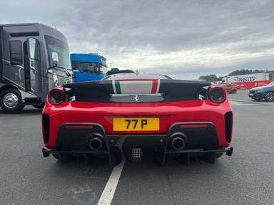 UK Number Plate 77 P on a 2020 RED Ferrari 488 Pista S-A