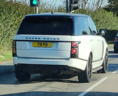 UK Number Plate 79 PD on a 2019 White Land Rover Range Rover