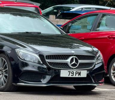 UK Number Plate 79 PM on a 2015 Black Mercedes-Benz CLS