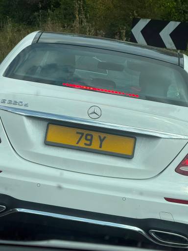 UK Number Plate 79 Y on a 2017 White Mercedes-Benz E