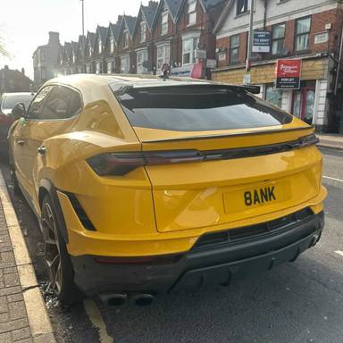 UK Number Plate 8 ANK on a 2024 Yellow Lamborghini Urus V8 Performante Auto