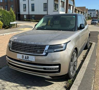 UK Number Plate 8 AR on a 2024 Gold Land Rover