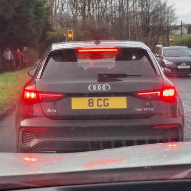 UK Number Plate 8 CG on a 2020 Black Audi A3 S Line 35 Tfsi