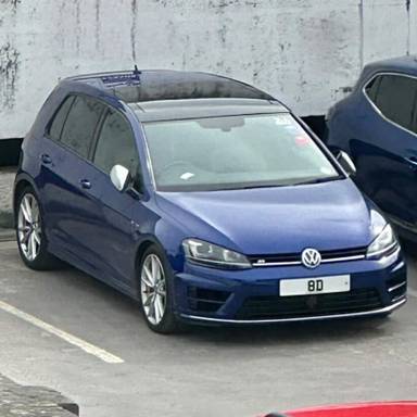 UK Number Plate 8 D on a 2016 Blue Volkswagen Golf