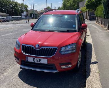 UK Number Plate 8 EE on a 2016 RED Skoda Yeti