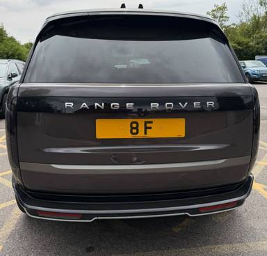 UK Number Plate 8 F on a 2024 Grey Land Rover Range Rover Autobio Phev Auto
