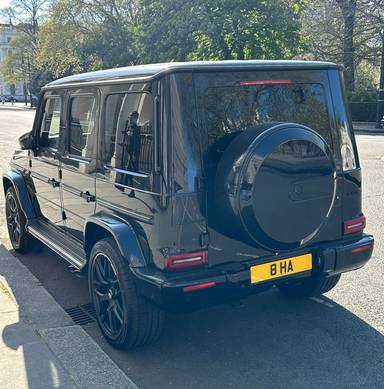 UK Number Plate 8 HA on a 2021 Black Mercedes-Benz G