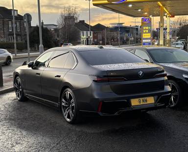 UK Number Plate 8 MW on a 2026 Grey BMW 750e Xdrive M Sport Auto