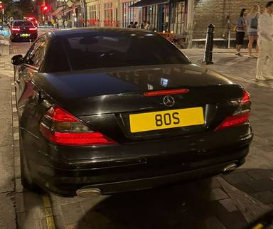 UK Number Plate 8 OS on a 2003 Black Mercedes SL