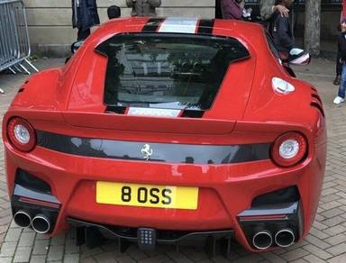 UK Number Plate 8 OSS on a 2017 RED Ferrari F12berlinetta