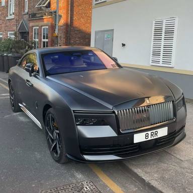 UK Number Plate 8 RR on a 2026 Grey Rolls Royce Spectre Black Badge Ev