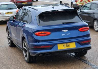 UK Number Plate 8 RW on a 2021 Blue Bentley Bentayga