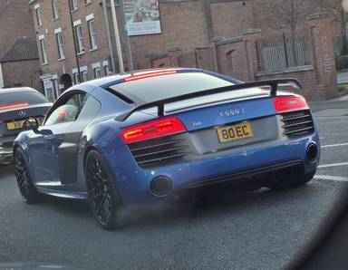 UK Number Plate 80 EC on a 2015 Blue Audi R8