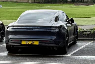 UK Number Plate 80 JN on a 2023 Black Porsche Taycan 4s 93kwh